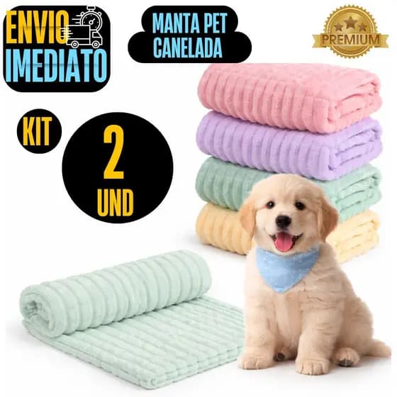 Kit C/2 Manta Pet Soft Canelada 1.00 x 0.90 Premium Antialergica Bebe Cachorro Gato Frio  Fofinho