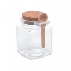 Pote Quadrado de Vidro Com Colher de Bambu e Tampa Rolha 310ml Pote Quadrado de Vidro Com Colher de Bambu e Tampa Rolha 310ml