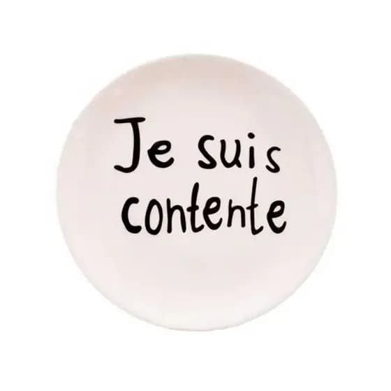 Prato Je Suis Contente em Cerâmica Branco 20cm Prato Je Suis Contente em Cerâmica Branco 20cm