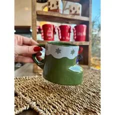 Caneca Decorativa Natal Bota Flocos de Neve Verde 280ml