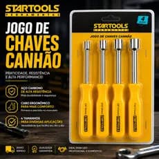 Kit Jogo de Chave Canhão 4 Unidades Profissional Aço Cromado 6 a 11 Cabo Resistente Kit 4 Manual