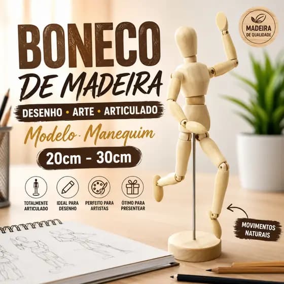 Boneco Articulado Modelo Manequim Madeira Desenho Arte 20cm - 30cm Enfeite Decorativo