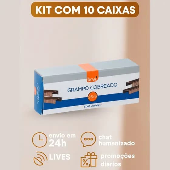 Kit 50000 Grampos Glavanizado 26/6 10 caixas contendo 5000 cada
