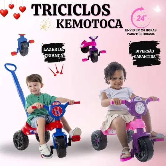 Triciclo de Passeio Infantil Com Haste de Empurrar E Barra de Proteção Avespa
