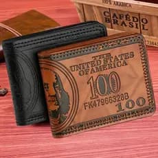 Carteira De Couro Masculina-Design De Conta De 100 Dólares Com Slot Para Cartão Fotográfico
