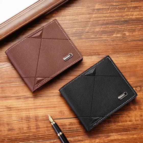 Carteira Curta Masculina Elegante Design Horizontal De Couro Macio Vários Compartimentos
