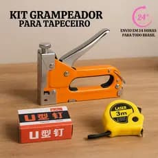 Grampeador de Tapeceiro Metal + Trena de 3m + 2.000 Grampos Uso Geral