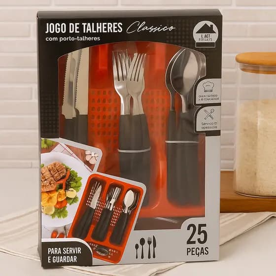 Jogo de Talheres Faqueiro 25 Peças Com Garfo Faca Colher de mesa