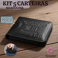 Kit 5 Unidades Carteira Masculina Porta Moedas Cartão Preta Com Zíper