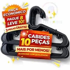 Kit 10 Cabides Preto Adulto Plástico De Roupas