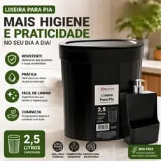 Kit Pia Lixeira 2,5 Litros Xplast + Porta Detergente Dispenser Plástico  Bico
