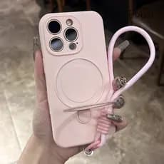 Vem Com Cordão De Luxo Silicone Magnético Capa Traseira Suporte Giratório Para iPhone 16 15 14 Plus 13 12 Pro Max 11 Cas