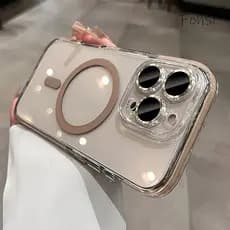 Luxo Transparente Cristal Claro Escudo Magnético Capa Traseira Caso À Prova De Choque Com Lente Para iPhone 16 15 Plus 1