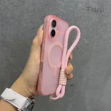 [Com Cordão] Capa De Telefone Magnética Fosca Simples Adequada Para IPhone 11 12 13 14 15 16 Pro Max Plus Protetora Anti