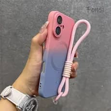 Vem Com Cordão Luxo Gradiente Cor Capa Traseira Para iPhone 16 15 14 Plus 13 12 11 Pro Max Casos De Silicone À Prova De