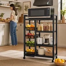 Fruteira Chão Suporte Micro-ondas Prateleira Aço Organizador Cozinha Ambiente Preto Fosco 80cm