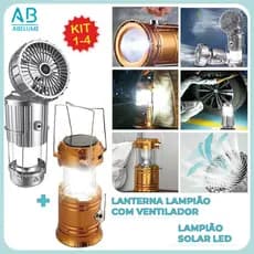 Lanterna Lampião com LED c/ Placa Solar embutida Recarregável usb e tomada Bivolt 2 Modelos
