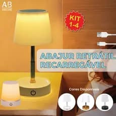 Abajur LED Recarregável Retrátil de Aço Luz Neutra Ajustável 3 Tons USB Sala/Escritório/Quarto