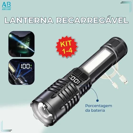 Lanterna Recarregável Led com painel status de bateria carregador USB Bivolt