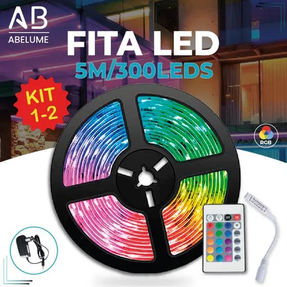 Fita LED 3528 SUPER LED ULTRA RGB 5M 12V 300 LEDS | 16 CORES IP20 Pronta Entrega Com ou Sem Fonte