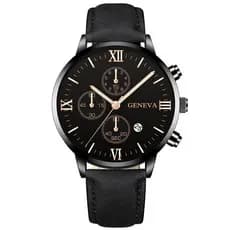 RELÓGIO GENEVA - Clássico com Pulseira em Couro Estilo Crazy Horse, para o Homem Moderno