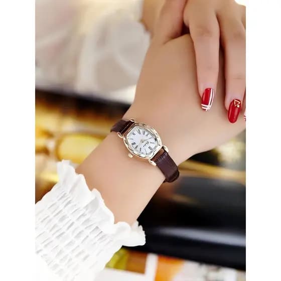 Relógio de Quartzo Feminino com Pulseira de Couro Sintético - Estilo Retrô e Elegante