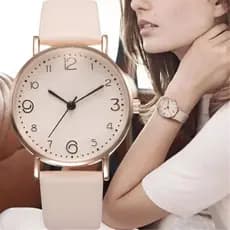 Relógio de Quartzo Feminino Moderno e Simples com Pulseira de Couro