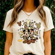 T-Shirt Feminina Exploradores animados em aventura nostálgica
