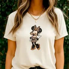Camiseta Feminina Algodão T-Shirt Minnie Urban Jungle Onça Brilhante - Blusa Feminina - Camiseta 100% Algodão