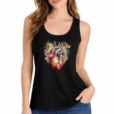 Blusa Regata Feminina T-Shirt Heart & Flowers Vibe