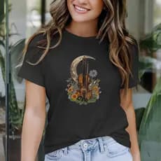T-Shirt Feminina T-shirt Feminina 4 Floral Moon Vintage Violin Wild Flower 100% Algodão - Estampa Exclusiva