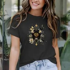 T-Shirt Feminina T-shirt Feminina Magic Seal Black Flowers Butterflies 100% Algodão - Estampa Exclusiva