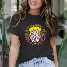 Camiseta Feminina Princesa Peach Fofa com Arco-Íris e Animal Print Retrô