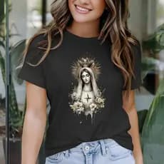 Camiseta Feminina Mulher Serena Coroada Aura Radiante e Flores