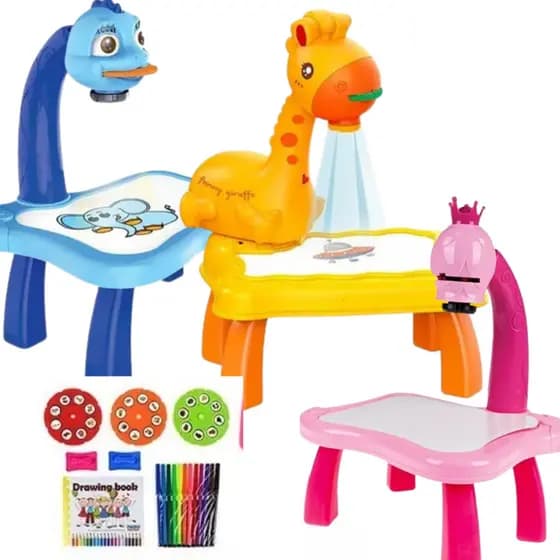 Mesa Lousa Projetor Infantil Desenho Colorido C/ Acessórios