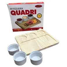 Petisqueira Quadri Com 4 Potes Petiscos Frios E Molhos