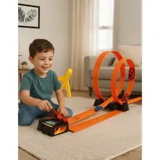 Pista Carro Looping Duplo Com Carro E Dois Avioes Lancadores Laranja