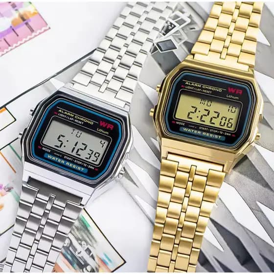 Relógio Retrô Digital Prata LED Unissex Fashion Masculino Feminino Pulseira Inoxidável Alta Qualidade