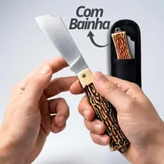 Canivete Bolso Inox Retratil Tradicional C/ Bainha 18cm Pesca Camping Pica Fumo Roça Lamina Larga
