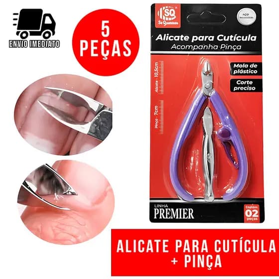 Kit 5 Alicate de Cutícula + Pinça Sobrancelha Profissional Kit Manicure Salão de Beleza