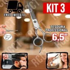 Kit 3 Tesoura Profissional 6,5" Para Corte de Cabelo Barbeiro e Salão