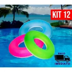 Kit 12 Bóia Inflável Circular Neon Redonda de Piscina 65cm para Criança e Adulto