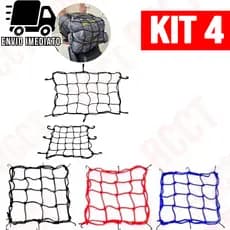 Kit 4 Rede Aranha Elástica 30x30 para Bagageiro Moto Carro Bicicleta com 6 Ganchos Reforçados