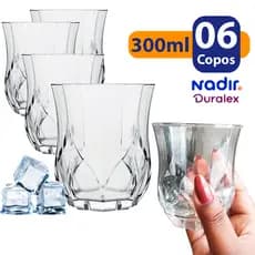 Jogo De Copos Vidro Temperado Opera Nadir 300ml Detalhado Bebidas e Drinks 6 peças Conjunto de Copos
