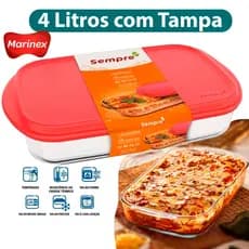Travessa  assadeira de Vidro com Tampa Retangular Assadeira 4 litros forma travessa de vidro sempre