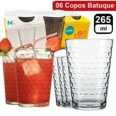 Jogo Copos Batuque 6 Peças 265 ml Conjunto Copo de Vidro Cristalino  kit de copo Nadir Figueiredo