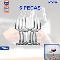 Kit jogo de 6 Taças para Vinho Brunello Nadir 390ml taça de vidro