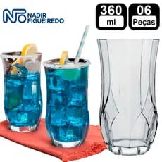 jogo de 6 Copos Opera Long Drink 360ml de vidro cristalino copo de drink - suco  Nadir Figueiredo