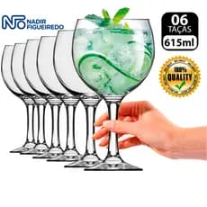Jogo 6 Taça Gin Royal Gran Vino 615ml GIN Degustação taça de vidro Luxo Casual Nadir Figueiredo