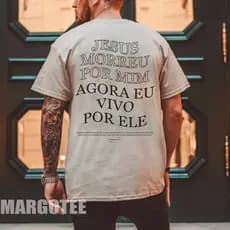 Camiseta Unissex Algodão Gospel Cristã Agora Vivo Por Ele Jesus Modelo Novo